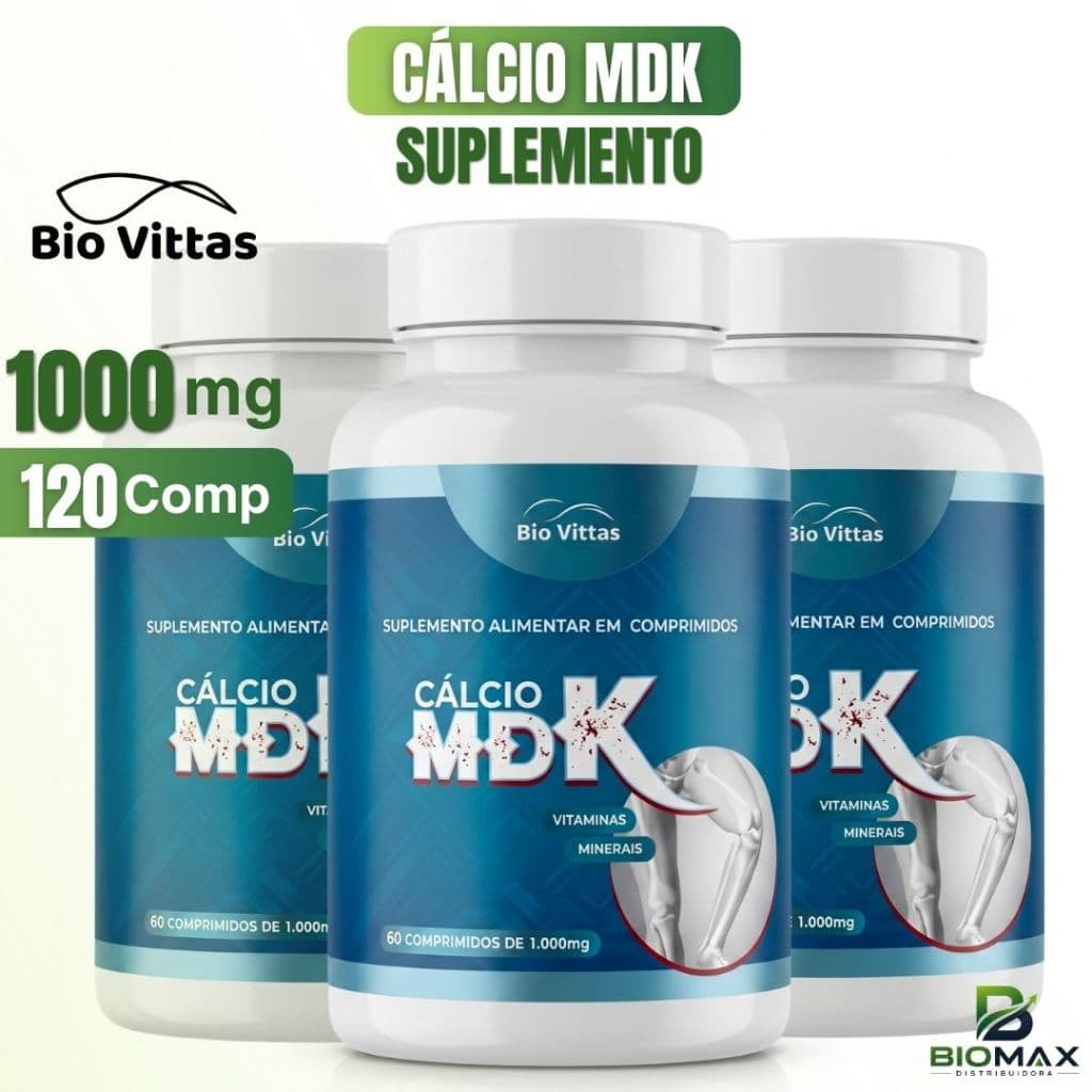Cálcio MDK Vitamina D3 Magnésio 1000mg 60 ou 120 Comprimidos Suplemento Alimentar