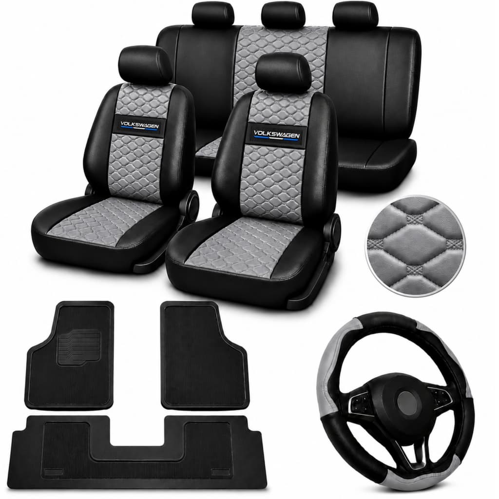 kit Capa De Banco Automotivo Para Carro Gol Voyage Fox Golf Couro tapete de carro + capa de volante