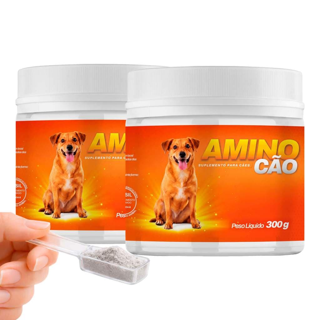 Kit 2 Potes Suplemento Aminocão 300g Suplemento para Cães com Vitaminas, Minerais, Aminoácidos e Probióticos