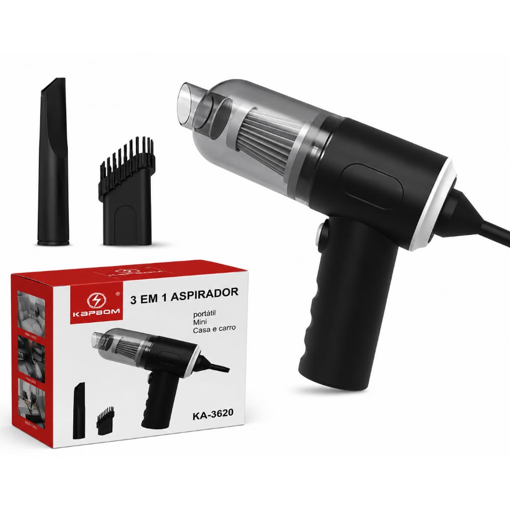 Aspirador de Pó Portátil 3 em 1 para Carro e Casa Mini Aspirador Automotivo KA-3620 com Acessórios