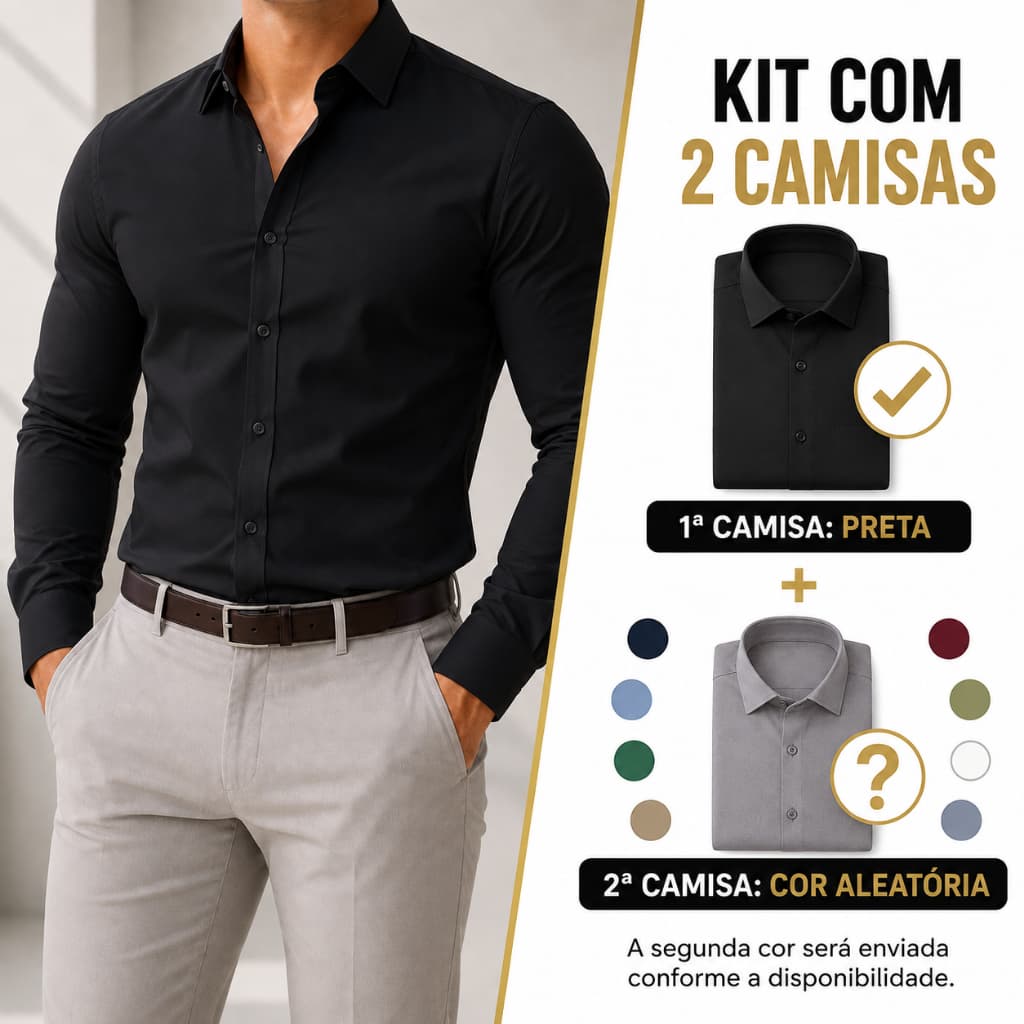 Kit 2 Camisa Social Masculina Slim Fit Luxo  100%Microfibra Pronta Entrega