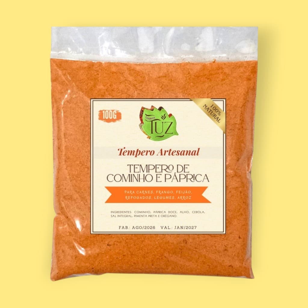 Tempero Cominho e Páprica, 100g Linha Artesanal 100% Natural
