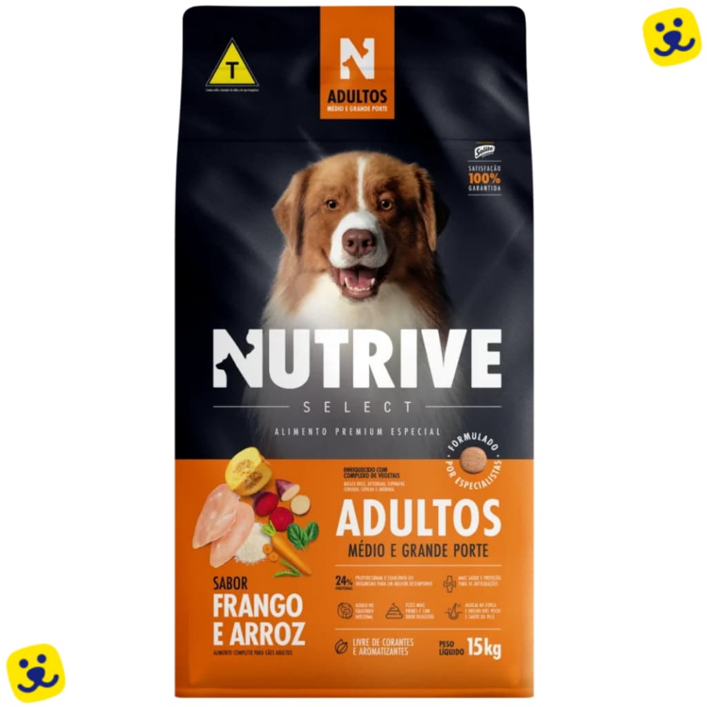 Ração para Cachorro 15Kg Ração Nutrive Select Cães Adultos Médio e Grande Porte Frango Arroz