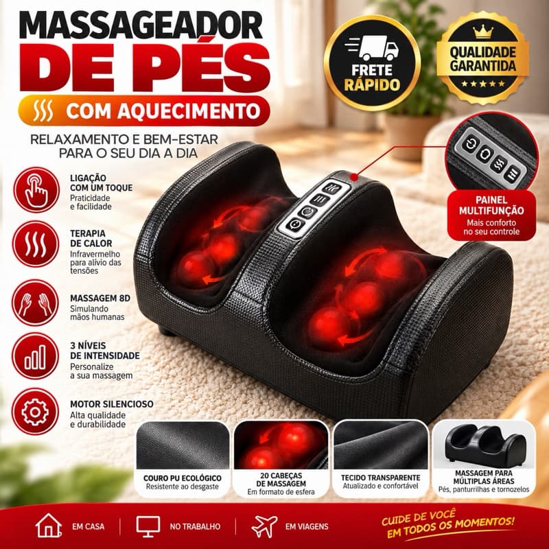 Massageador muscular domestico para Pés bivolt com Aquecimento 3 Níveis Timer 15 Min