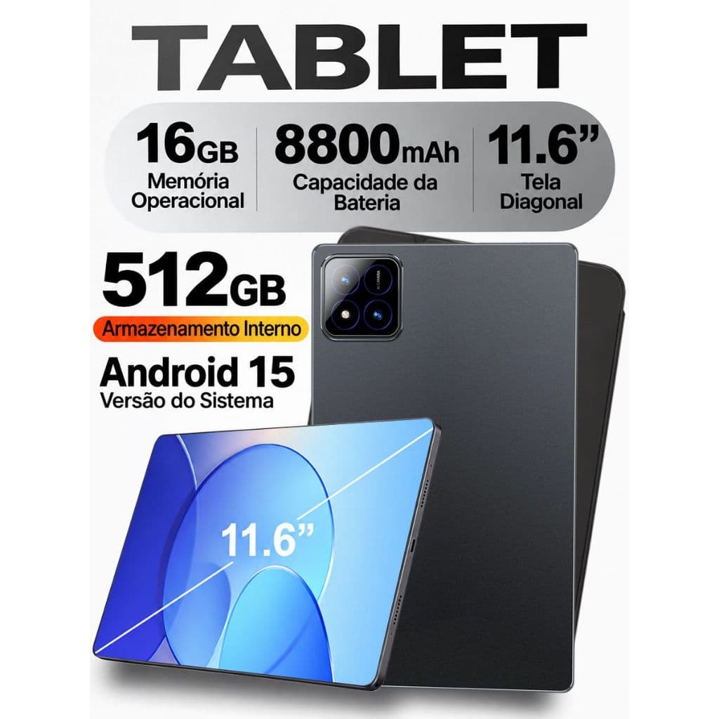 Pad 7 Tablet 16GB RAM 512GB ROM Android 15 with protective case,  11,6 polegadas,24 MP + 48MP camera, 8000mAh 5G 2SM