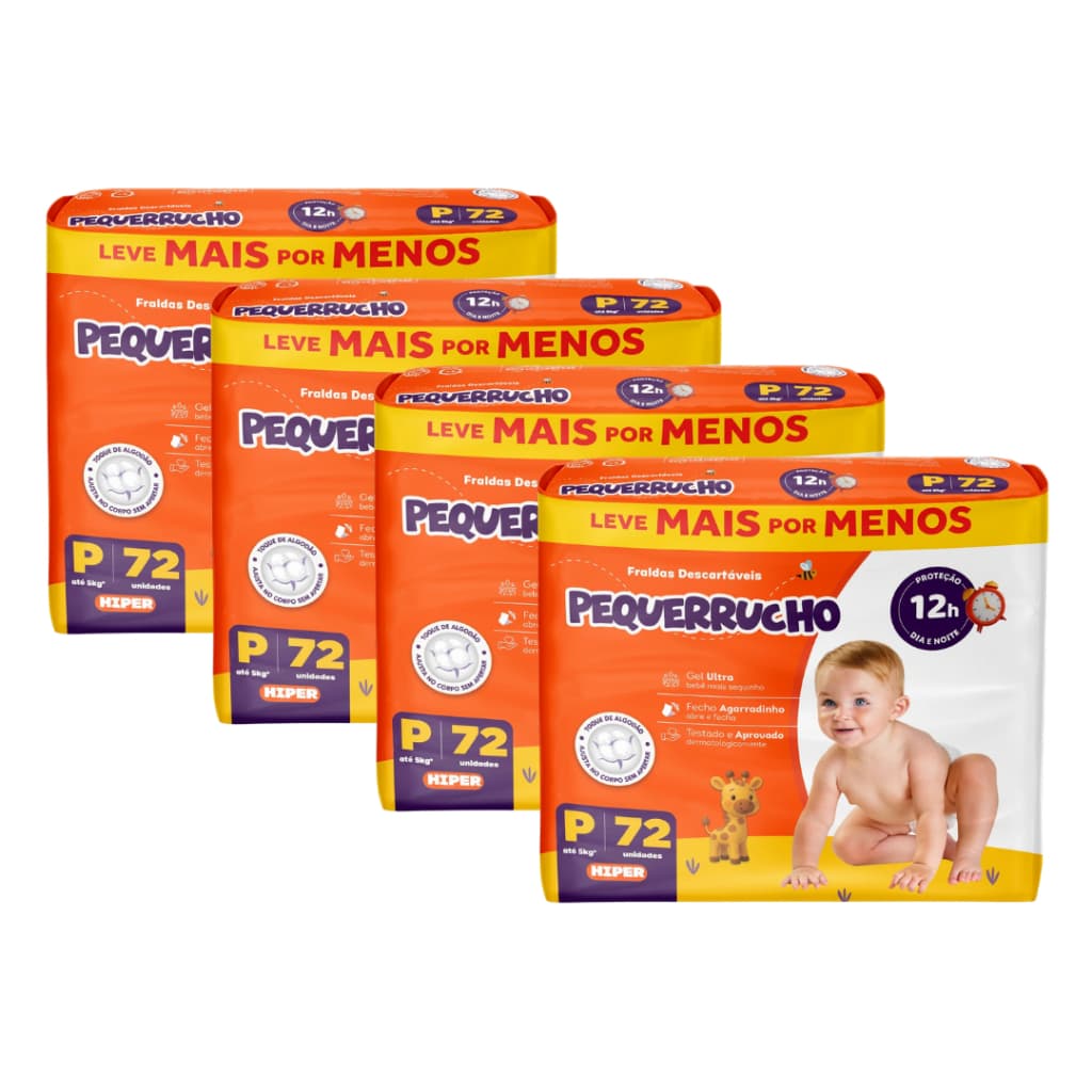 Kit 4 Fralda Descartável Infantil Pequerrucho Pacotão Fita Hiper Barato Revenda
