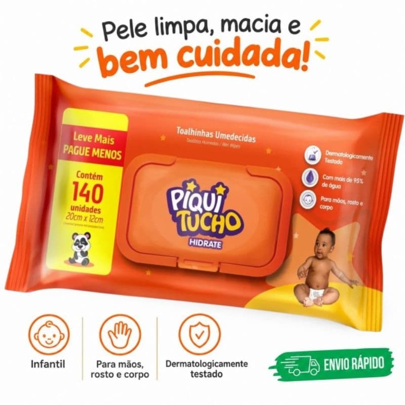 Lenços Umedecidos Piquitucho Hidrate 140und Toalhas umedecidas bebê