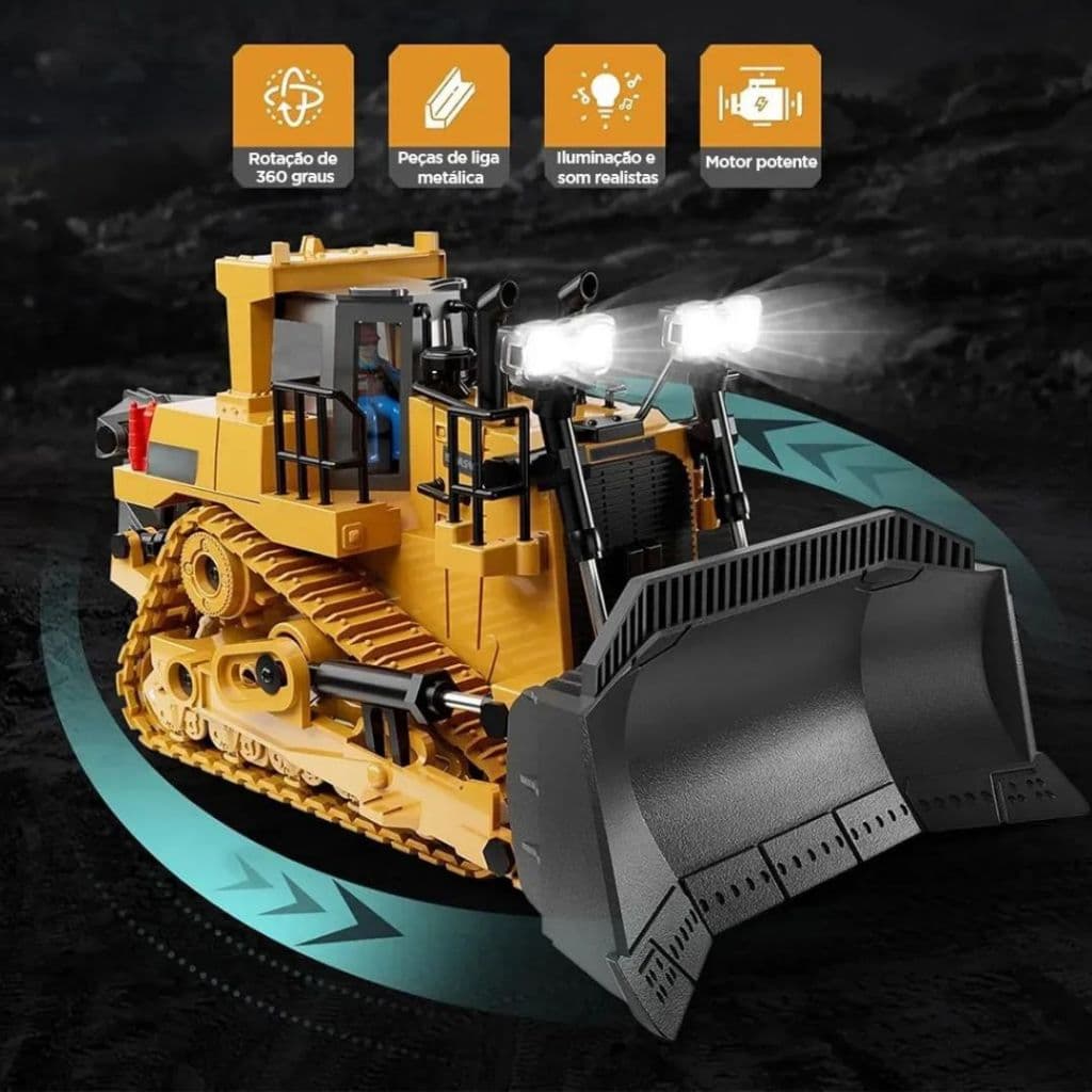 Carrinho Controle Remoto Trator Esteira Brinquedo Criança Máquina De Construção Dozer