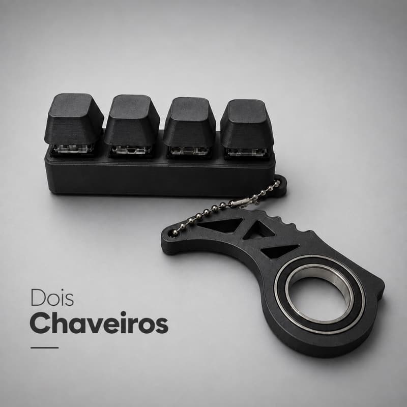 Dois Chaveiros Teclado Mecanico e Keyrambit Giratorio