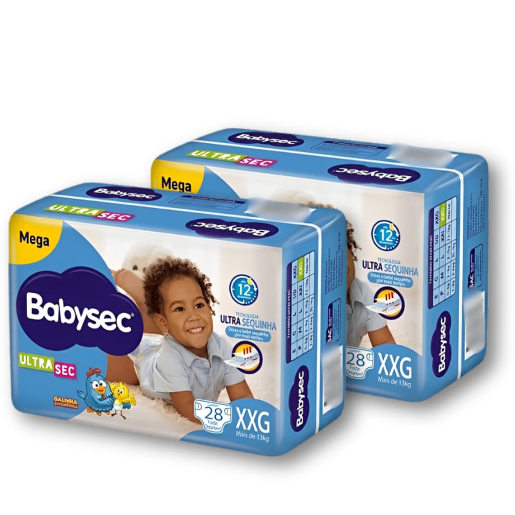 Kit 2 Fralda Descartável Babysec Mega UltraSec Tam XXG Galinha Pintadinha - Total 56 Unidades
