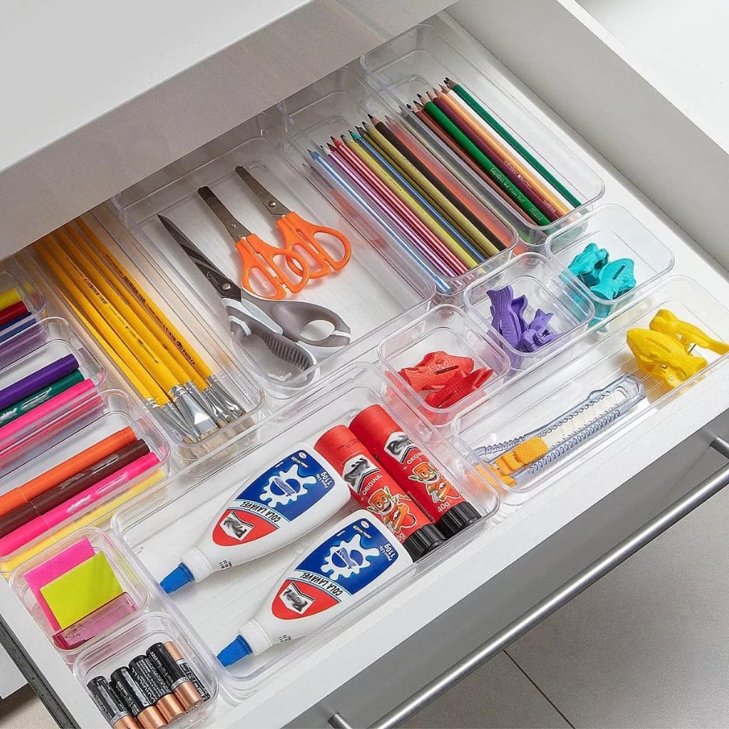 Kit 12 Organizadores de Gaveta Acrílico Multiuso Modular Transparente Cozinha Escritório Banheiro Maquiagem OU