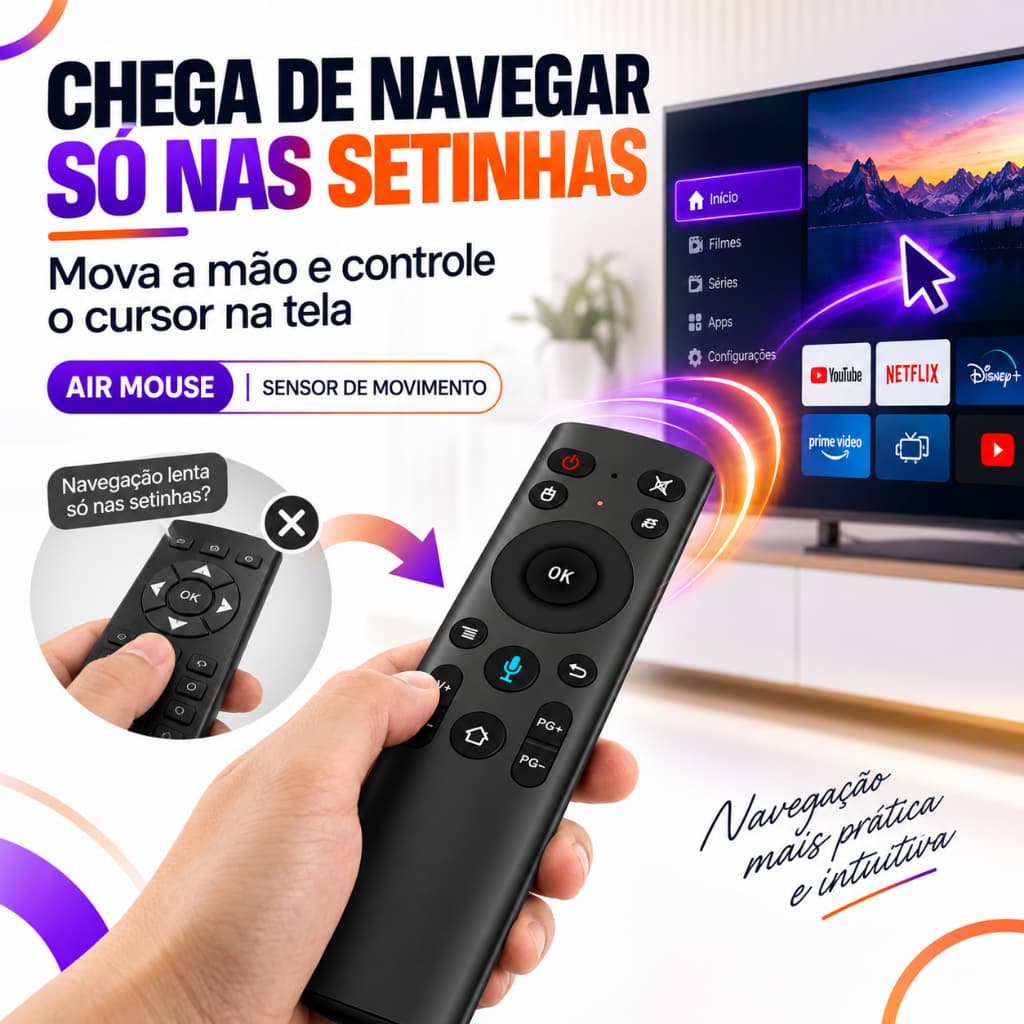 Air Mouse Controle Remoto Smart TV PC Android Sem Fio 2.4GHz Sensor de Movimento