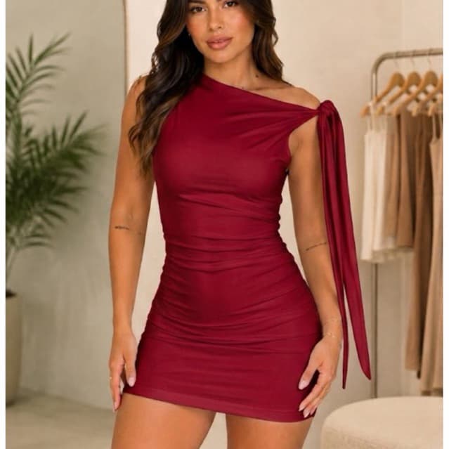 Vestido Feminino Ombro Só Curto Suplex com Amarração Mini Tubinho Festa Casual (MARIA)