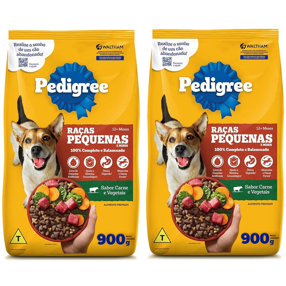 Ração para Cachorro Pequenos Alimento para Cães Adultos Raças Pequenas e Minis Pedigree Carne e Vegetais 900g