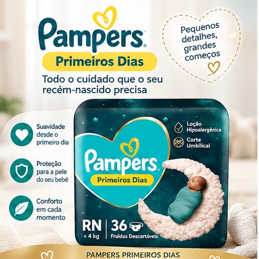 Fralda Pampers Primeiros Dias RN 36 Unidades | Recém-Nascido até 4kg