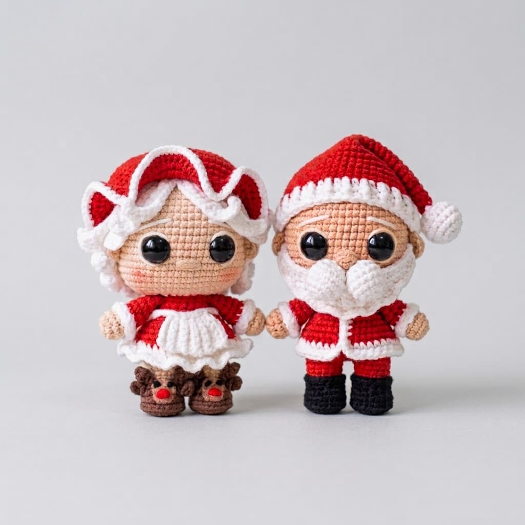Kit Casal Papai e Mamãe Noel Amigurumi Crochê Enfeite Decoração Natalina 16cm