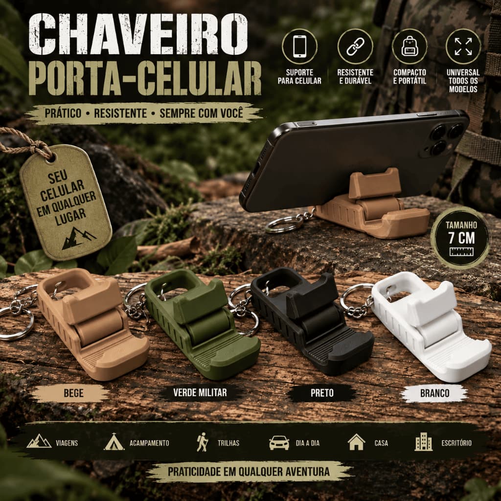 Chaveiro Porta Celular Universal | Suporte Celular iPhone Samsung | Resistente, Prático e Portátil | Apoio  para celular