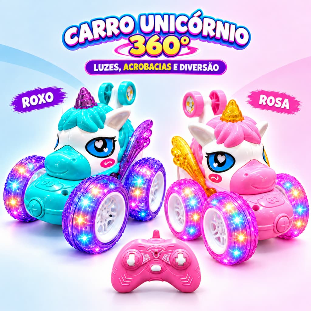 Carrinho De Controle Remoto Unicórnio Para Meninas Acrobacia 360° Giratório