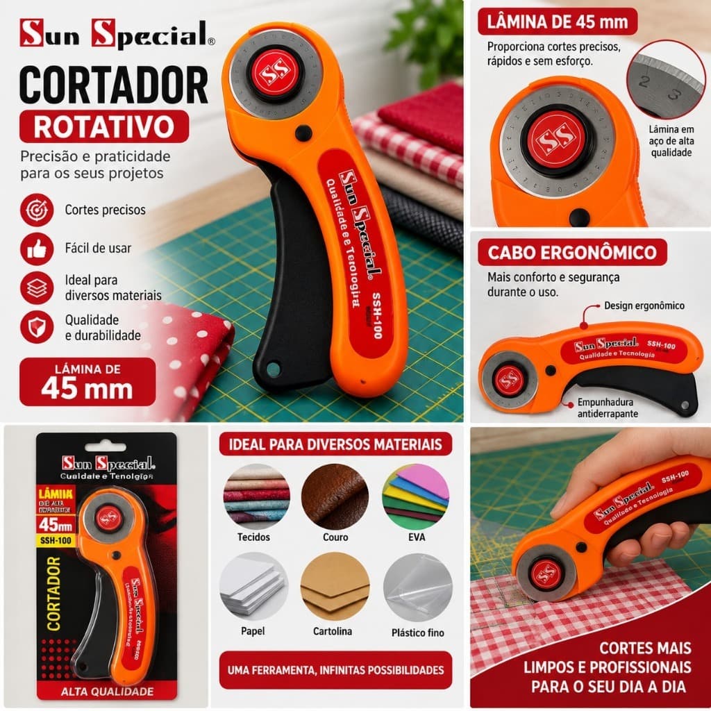 Cortador Rotativo Circular Tecido 45mm Patchwork + Lâmina Reserva