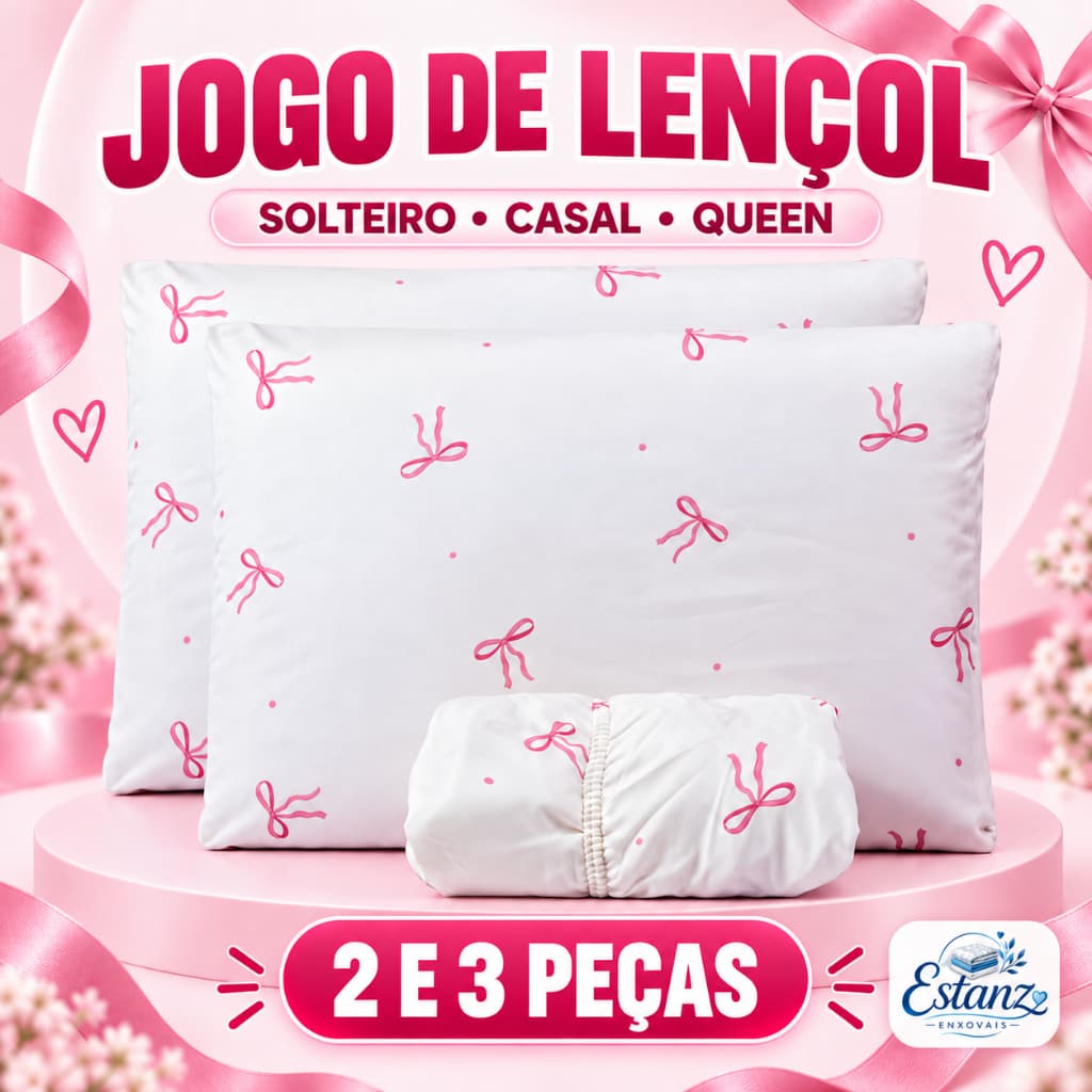 Jogo de Lençol  2 e 3 Peças com Elástico 180 Fios Estampado – Solteiro, Casal e Queen – Macio e Confortável