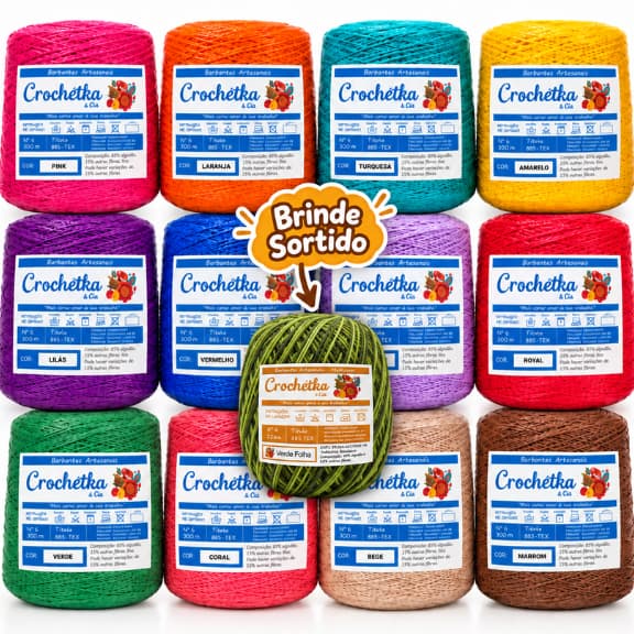 Kit 12 Cones Barbantes Crochétka 1kg Para Crochê - Qualidade E Maciez - fio 6 ou fio 8