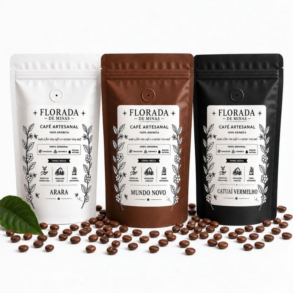 Kit 3 Cafés Especiais Torrado Grãos ou Moído 100% Arábica 85+| Arara, Catuaí e Mundo Novo Florada de Minas