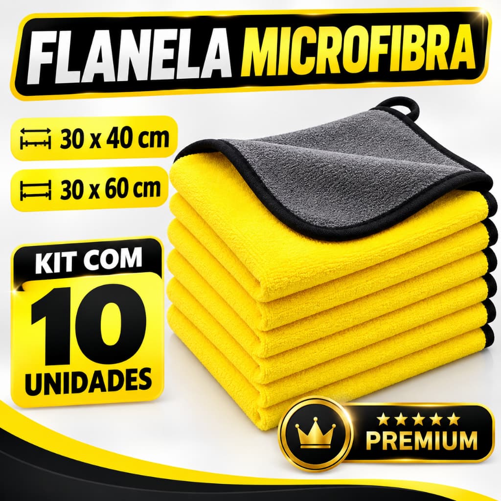 Kit 10 Flanela Microfibra Automotiva 600GSM Premium Para Lavagem de Carro Pano de Microfibra