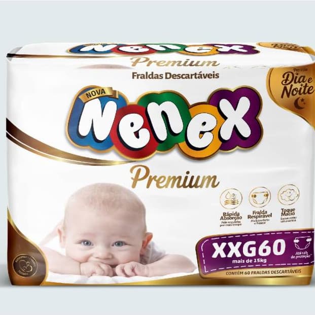 Fralda Descartável Nenex Premium XXG com Gel Absorvente, Barreira Antivazamento e Toque Macio — Até 12h de Proteção
