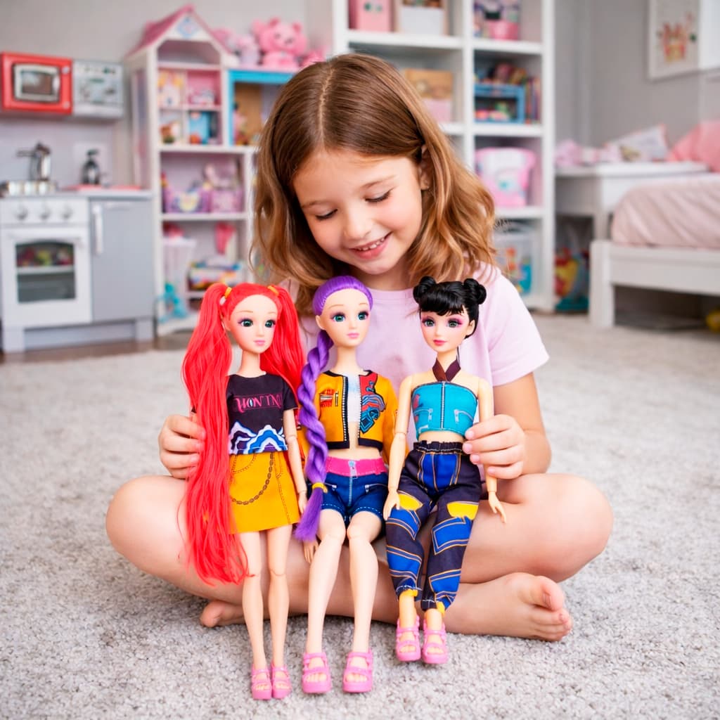 Boneca KPop Musical Articulada Guerreiras Mira Rumi Zoey Acessórios Luz e Som