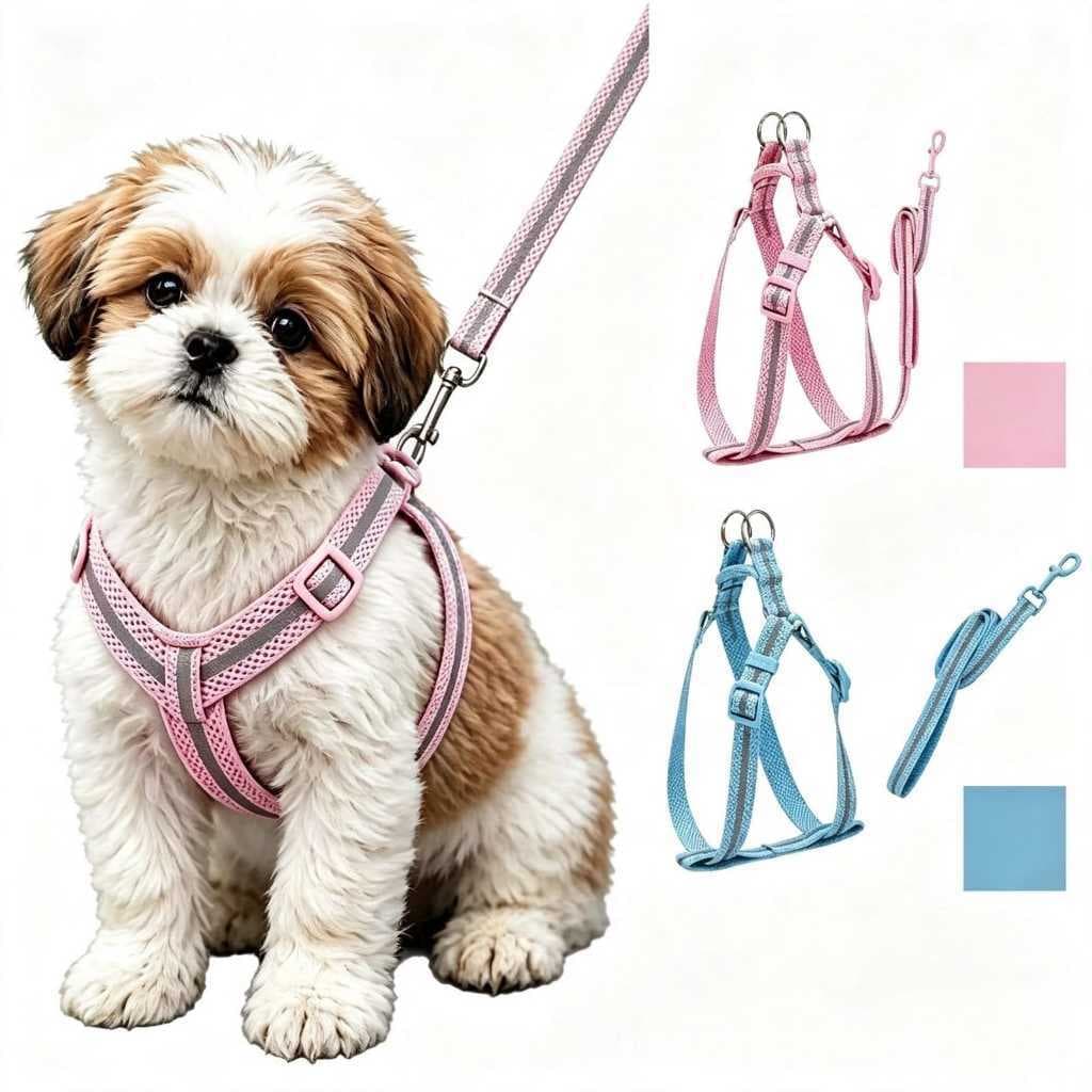 Coleira Peitoral Cachorro Pet Cães Porte Pequeno Ajustável Com Guia 2 Peças Peitoral + Guia