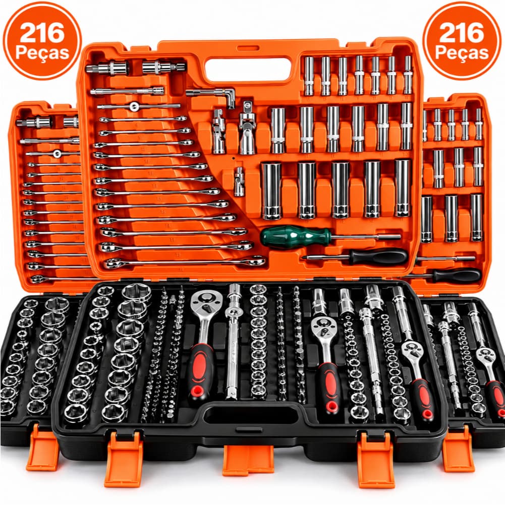 Jogo Soquete Catraca 216 Peças 1/4" 4-32mm Caixa Ferramentas Completo Pronta Entrega