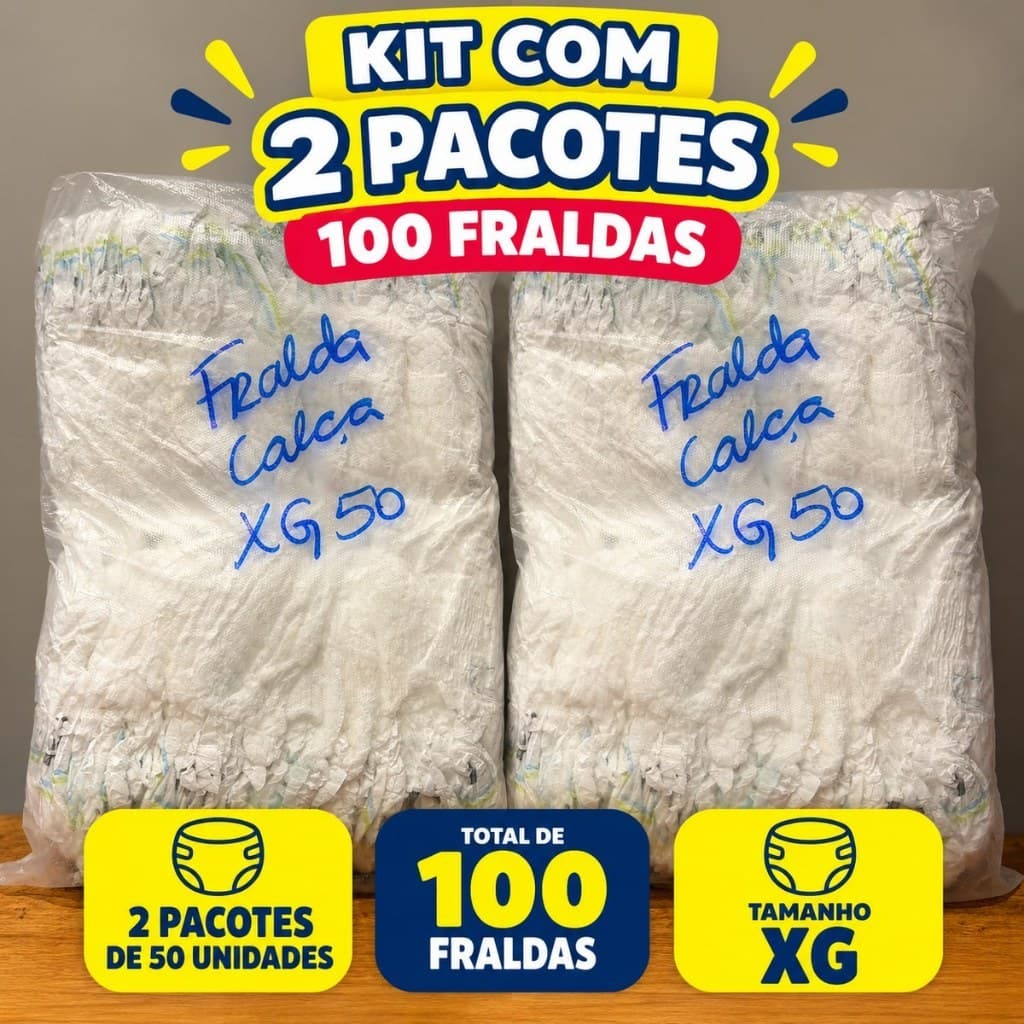 Kit 100 Fraldas Calça Infantil Shortinho Descartável Tamanho XG – 2 Pacotões com 50 Unidades Cada