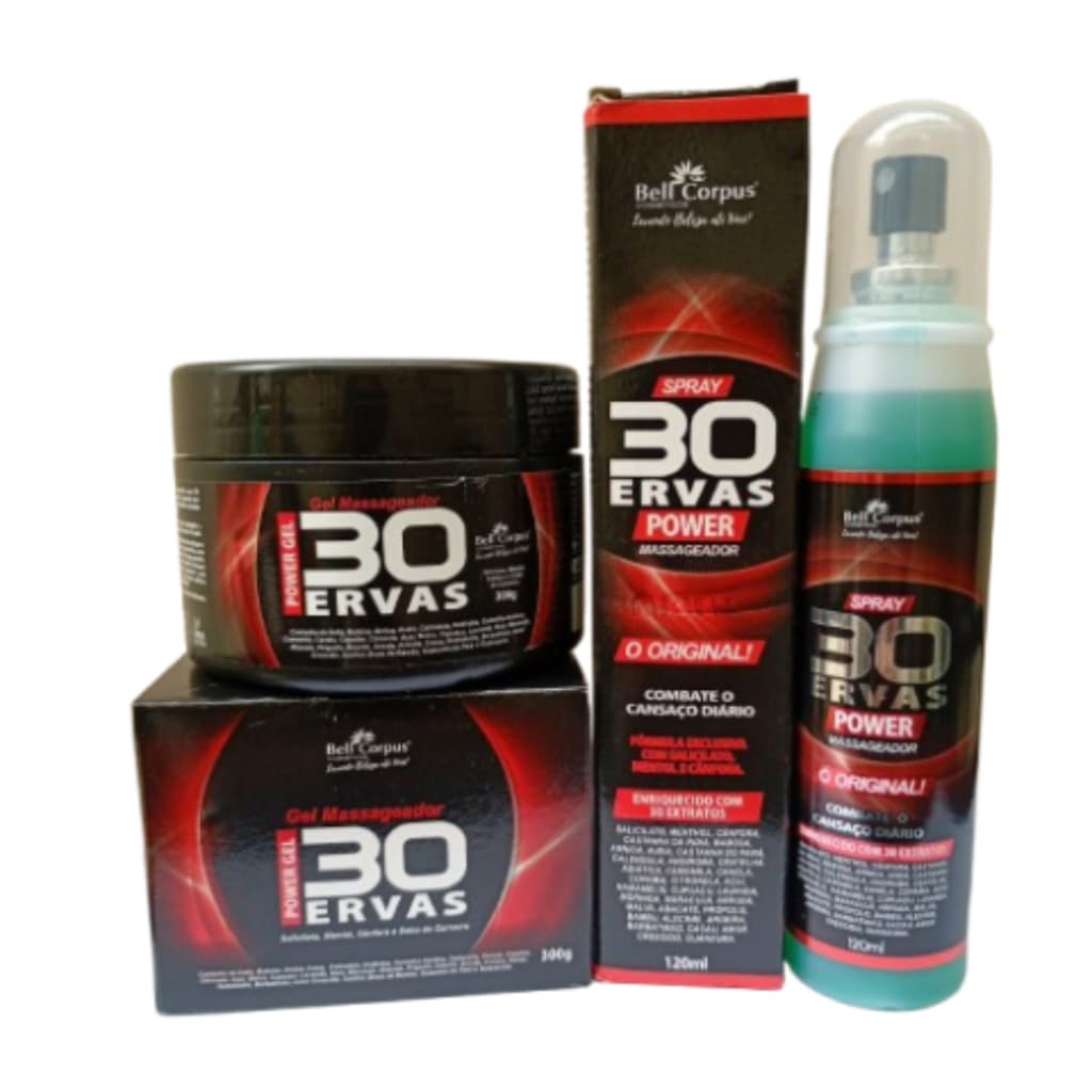 Kit Power Gel 30 Ervas Massageador 300gr + Spray 30 Ervas Power 120ml -Bell Corpus