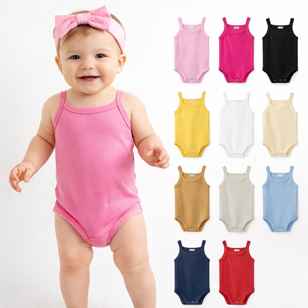 Kit 5 Body Bebê Liso Alcinha Verão Suedine 100% Algodão Infantil Menina Sem Manga Regata Enxoval