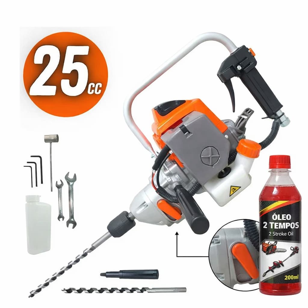 Kit furadeira a Gasolina para mourao Vulcan VF500 1HP 25,5cc + óleo 2t+ kit ferramentas completo