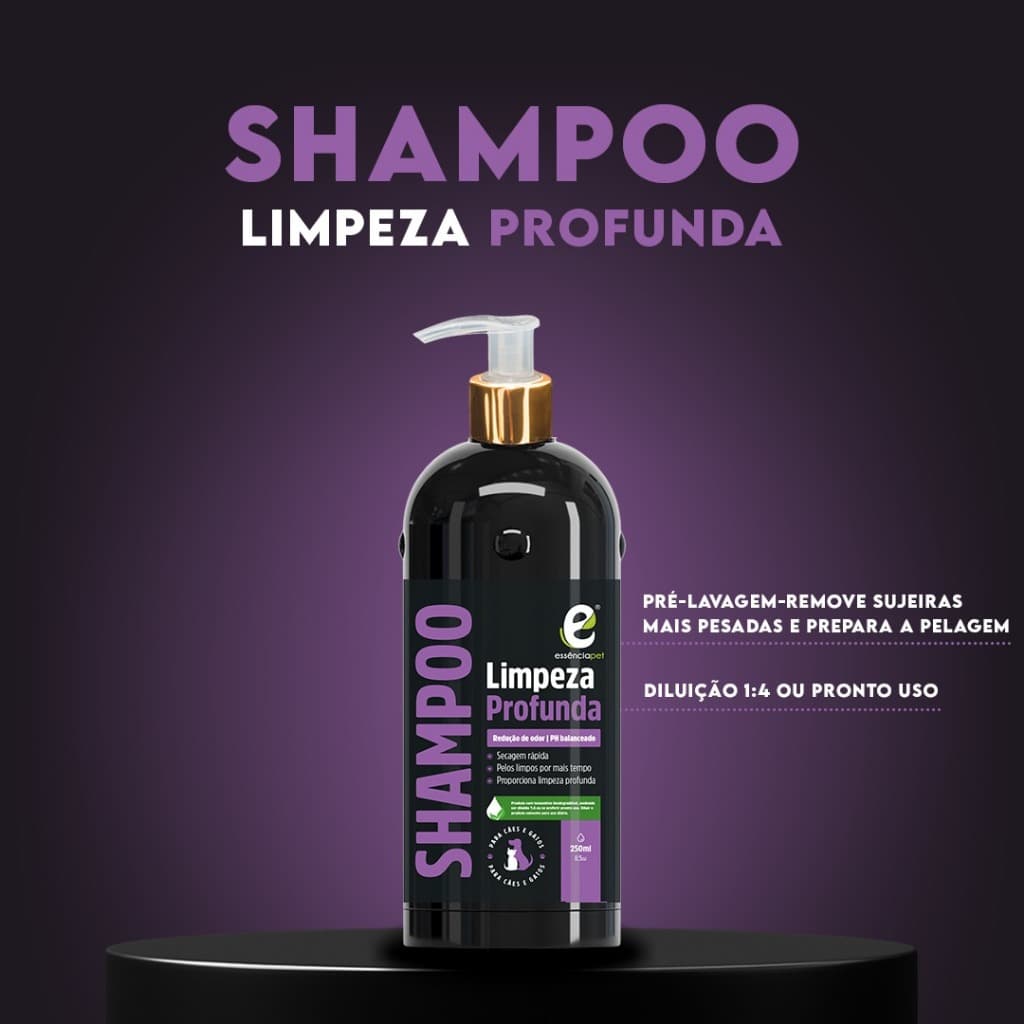 Shampoo Essência Pet Limpeza Profunda para cães e gatos 250ml