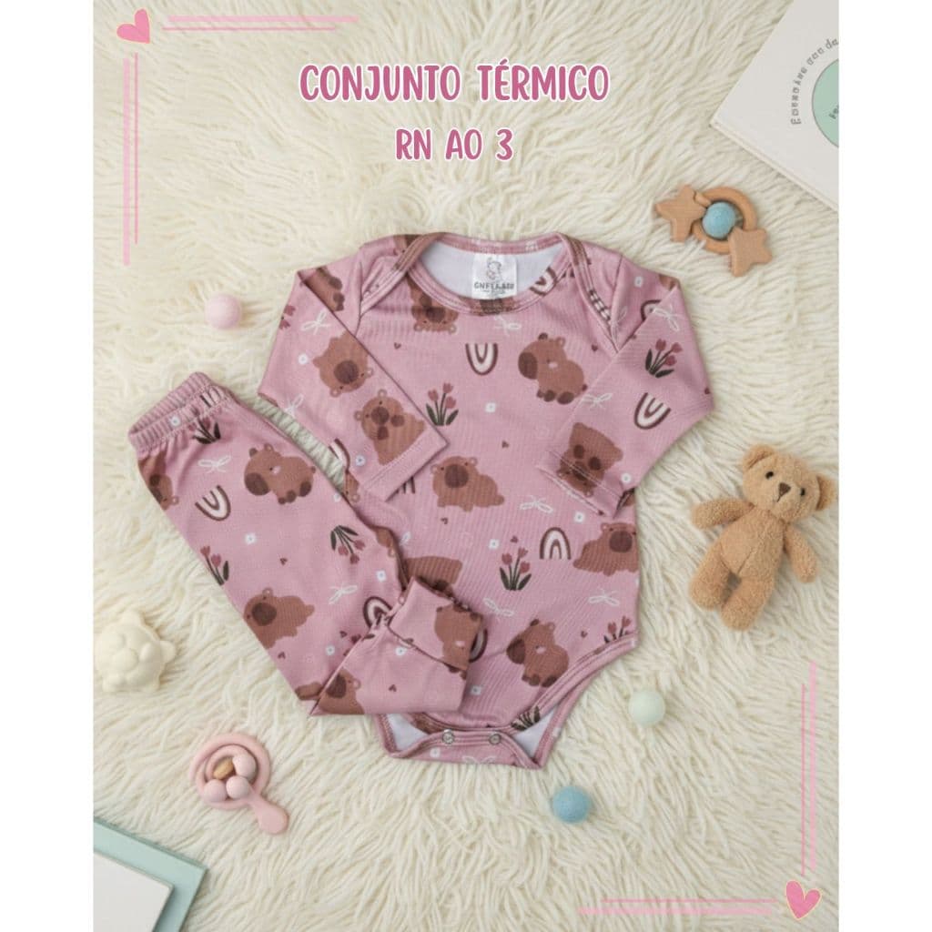 Conjunto Bebê Térmico Body Calça Menina Peluciado RN 3