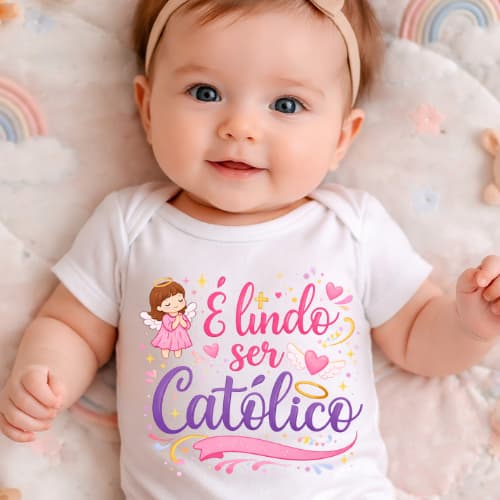 🙏 Body Bebê É Lindo Ser Católico Infantil Roupa Bebê Católica Religiosa Menino ou Menina