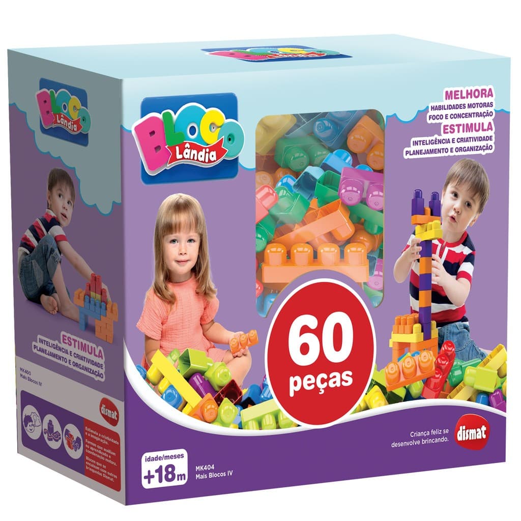 Blocos Didático  De Montar Encaixar Infantil 60 Peças Mk404 - Dismat - PEÇAS GRANDES LE GO BEBÊ EDUCATIVO