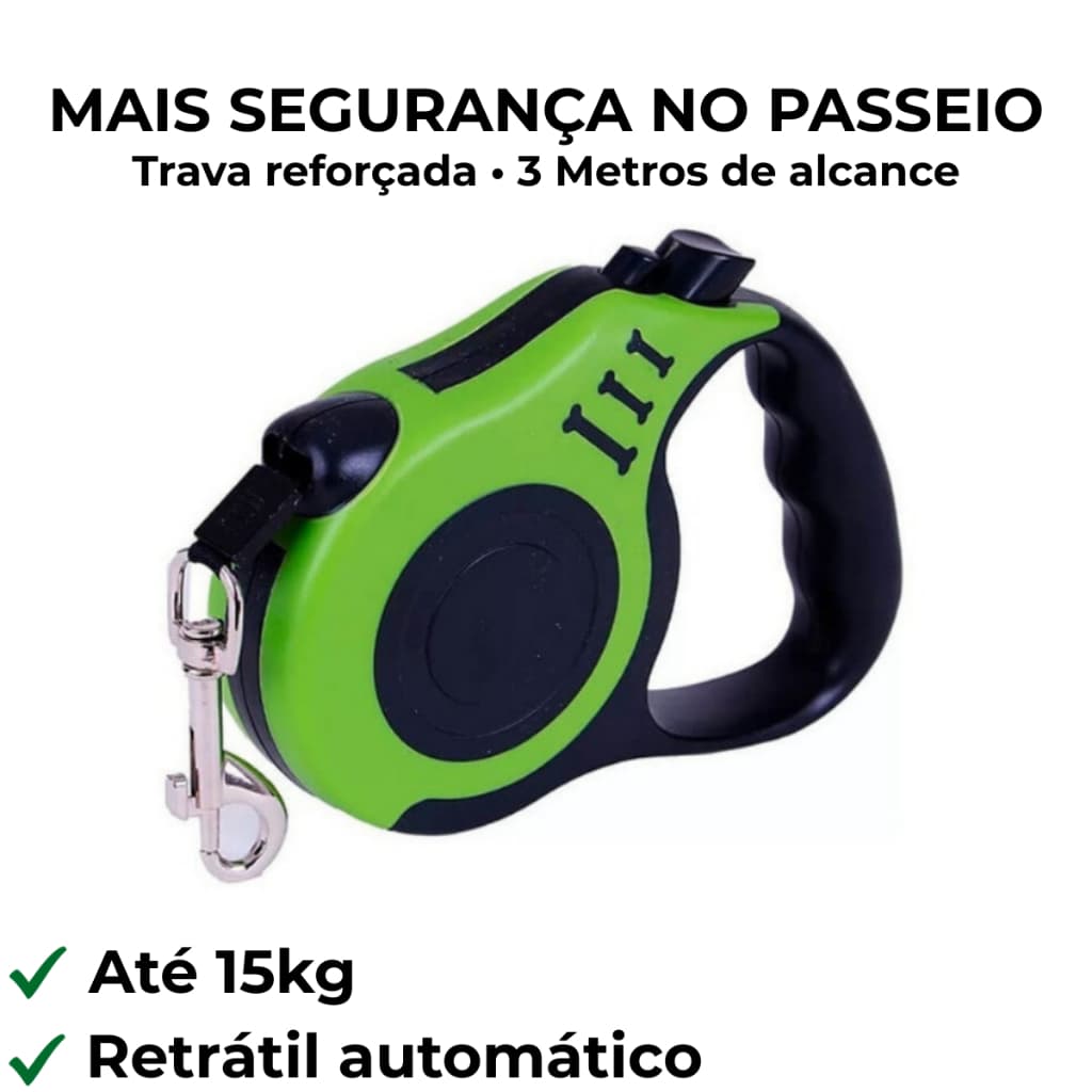 Pet Coleira Guia Retrátil para cachorro (3m Cães Até 15kg Passeio Pets) PRONTA ENTREGA.
