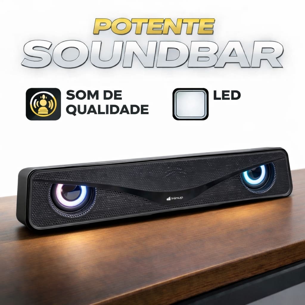 Caixa de Som Soundbar Gamer USB com LED RGB para PC, Notebook e TV