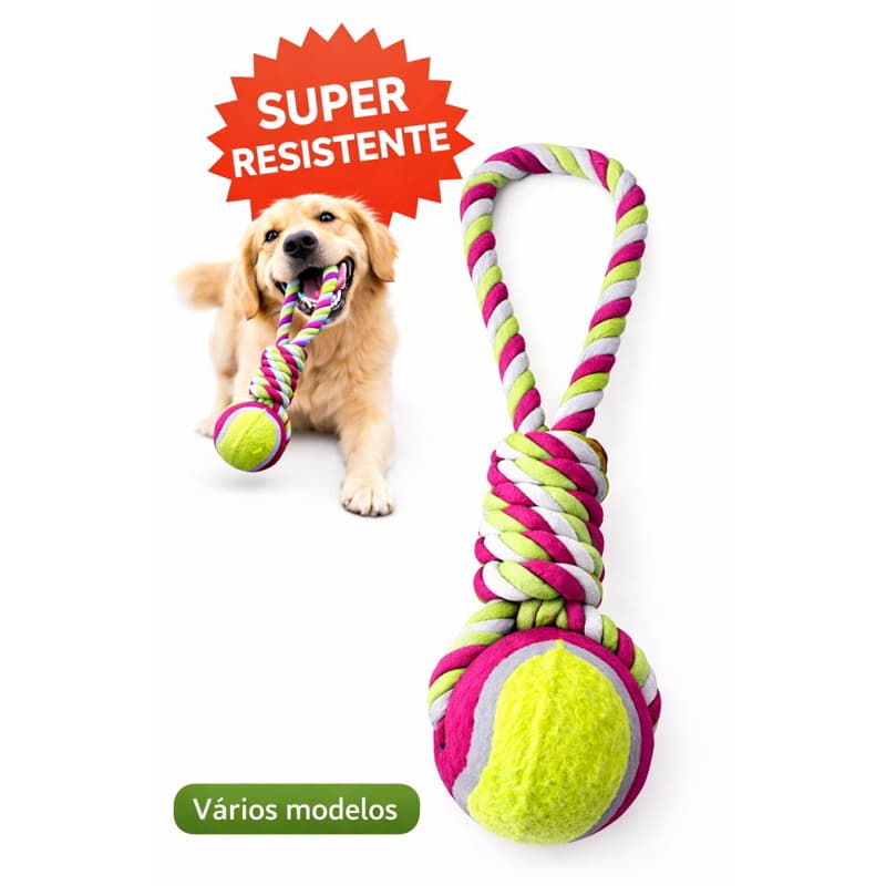 Brinquedo Para Cachorro Corda com Bola Mordedor Pet Resistente Interativo Para Cães -Vários Modelos