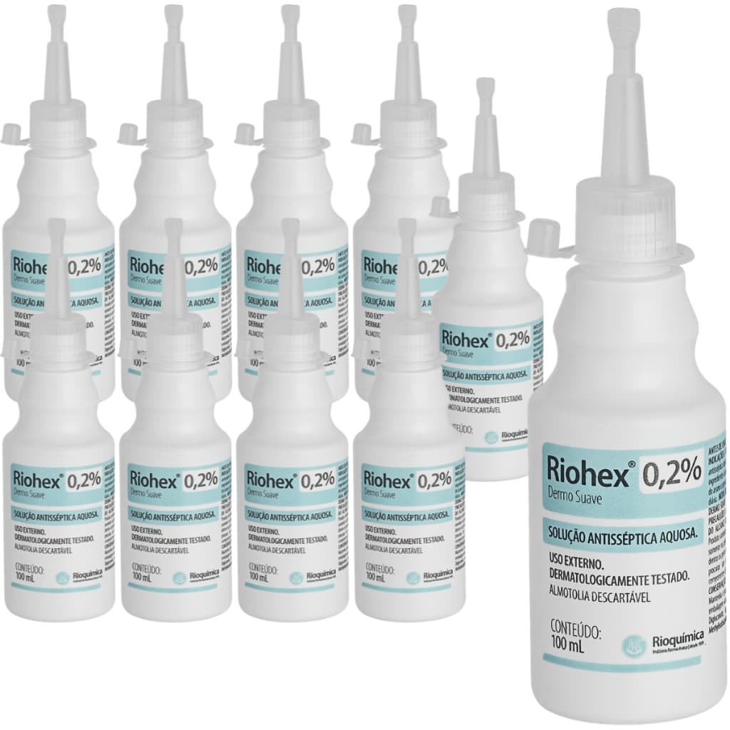 Kit 10 Clorexidina Aquosa 0,2% Riohex Rioquímica 100ml Solução Antisséptica