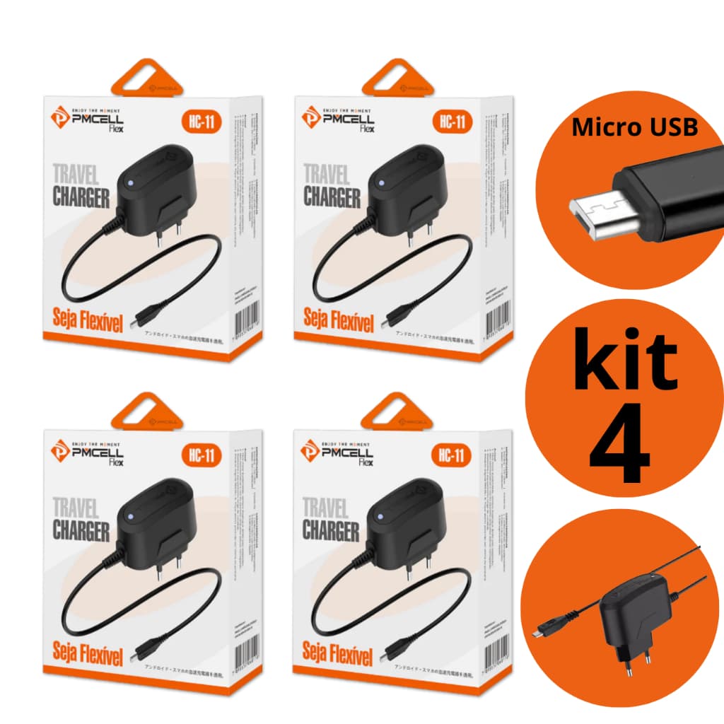 Carregador V8 Micro USB PM-CELL HC-11 Rápido e Seguro para Android fonte rápida