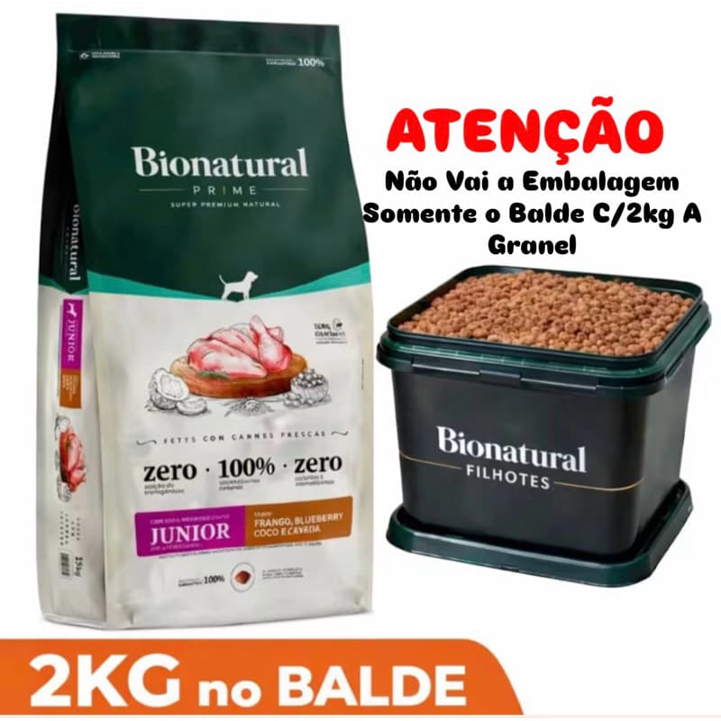 Ração Super Premium Bionaural Prime Caes Filhotes Raças Pequenas Junior Frango 2Kg Vai no Balde