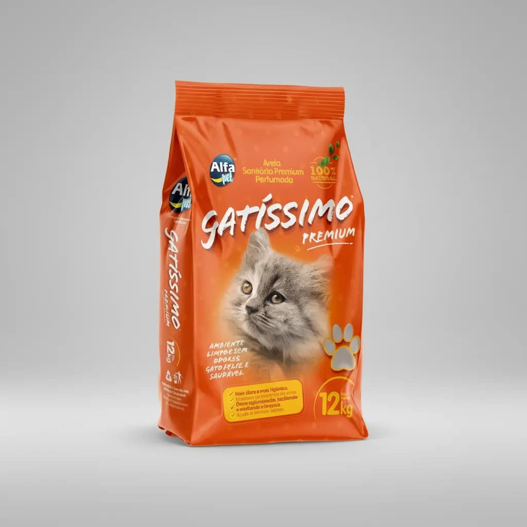 Areia Sanitária Gatissimo 12kg Para Gatos Alto Rendimento Alta Absorção Elimina Odores Duradoura