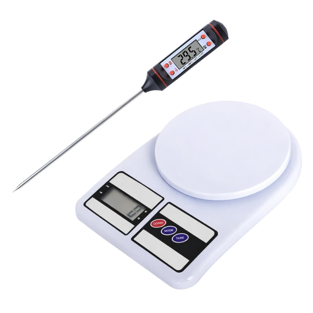 Kit Culinário Balança Digital 10Kg + Termômetro Digital De Cozinha Para Chocolate Carne Leite Dieta