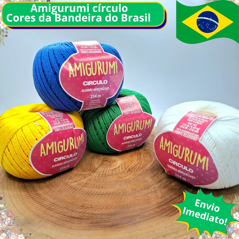 Kit 4 Linha Amigurumi Círculo 254m Cores da Bandeira do Brasil para Crochê Tricô e Roupa Fio algodão