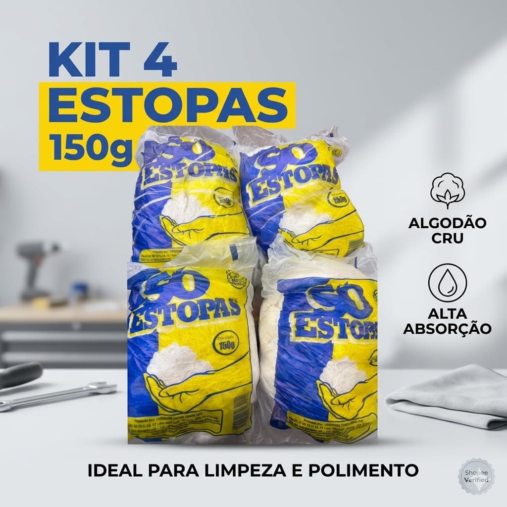 Kit 4 Unidades Estopa Branca Extra Para Polimento Automotivo Carro E Moto Limpeza