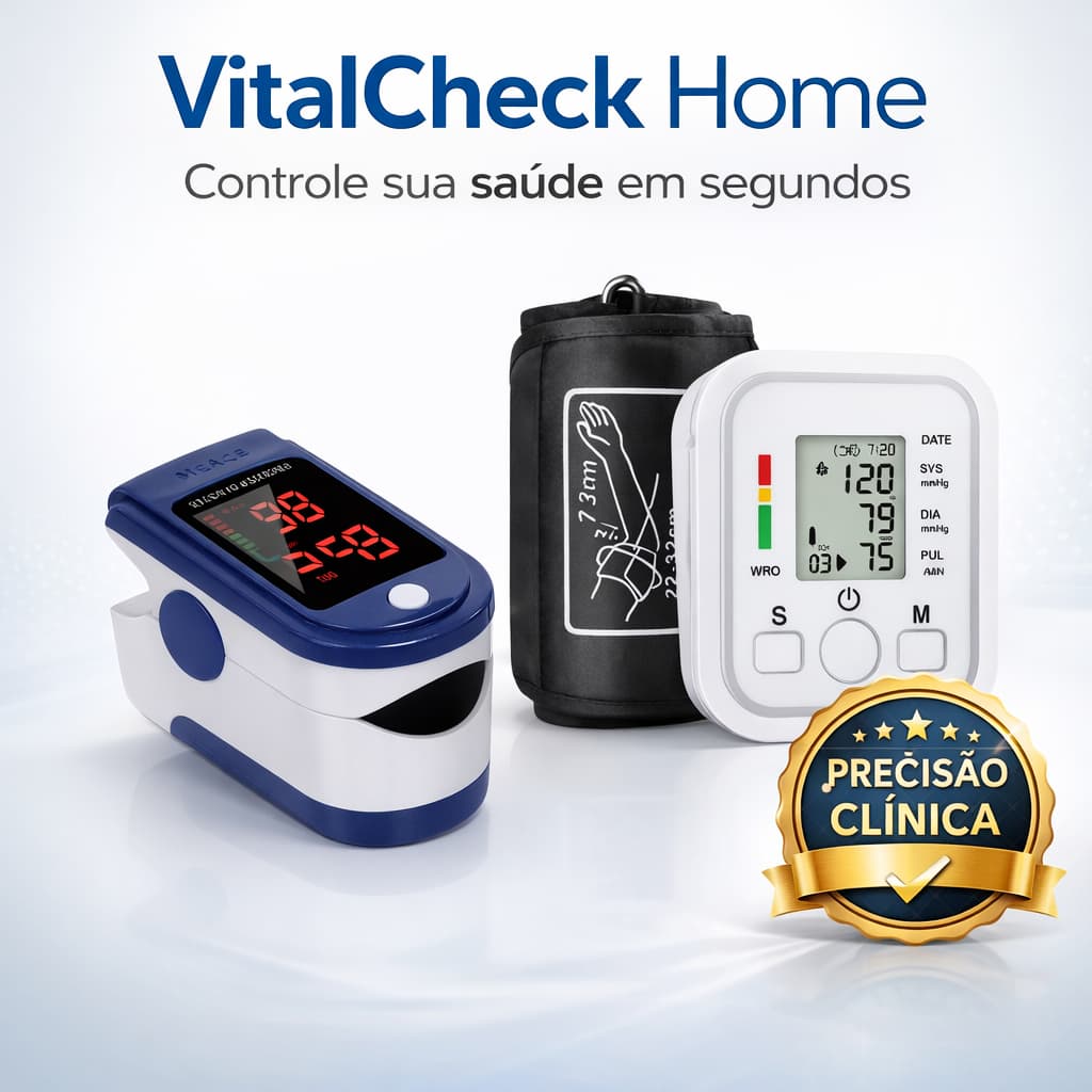 Kit Medidor de Pressão Digital + Oxímetro de Dedo | VitalCheck Home Monitor para Saúde em Casa